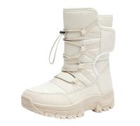 Generisch Chaussures Femme Mode Semelle Épaisse Manches Mi-Longues Bottes Couple Peluche Bottes de Neige Chaud Extérieur Bottes de Neige Femme Noir 37, beige, 38 EU