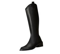 Generisch Chaussures hautes pour femmes 2024 New Foreign Trade Big Yards Pointed Épais Avec Bouche V Long Tube Back Zip Européenne et Américaine Chaussures de Hub pour Femmes, Noir , 37 EU