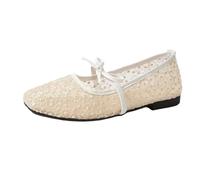Generisch Chaussures Mary-Jane brodées pour tous les jours - Pantoufles classiques à bout carré, Blanc., 37 EU