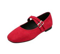 Generisch Chaussures Mary Jane décontractées avec sangle de cheville réglable et boucle - Pantoufles confortables pour le quotidien - Chaussures plates avec couvre-orteils pour le printemps, rouge, 42