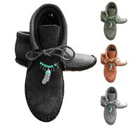 Generisch Chaussures médiévales pour femme, style viking rétro en cuir PU, bottines courtes à franges, style rétro, bottines plates, costume d'Halloween cosplay, pantoufles, Noir , 42 EU