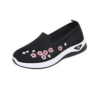 Generisch Chaussures orthopédiques pour femme - Chaussures plates brodées à fleurs - Pieds larges - En maille - Chaussures de bateau souples avec soutien de la voûte plantaire - Chaussures