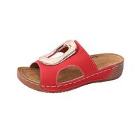 Generisch Chaussures orthopédiques pour femme Sandales à semelle plate pour l'été Sandales d'exportation avec boucle en métal Sandales européennes et grandes tailles, rouge, 37 EU