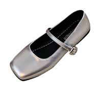 Generisch Chaussures plates pour femmes rétro tête carrée chaussures plates simples tempérament féminin chaussures d'été bouche plate chaussures de marche décontractées chaussures d'été, argenté, 40