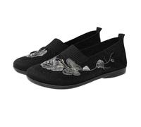 Generisch Chaussures pour femme Ballerines plates sans lacets brodées Fleurs à enfiler Baskets d'été respirantes Chaussures en tissu élégantes Pieds larges Bout rond Chaussures de randonnée pour le