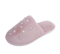 generisch Chaussures pour femme Jaune Chauffant Perles Pantoufles de maison légères sur le sol teint en coton Pantoufles pour femme Chaussures jaunes Sandales pour femme, Rose, 37 EU