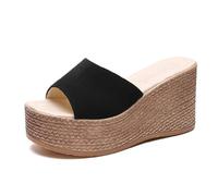 Generisch Chaussures pour femme - Noir - 42 - Chaussures compensées à orteils - Chaussons décontractés - Coupe classique - Sandales - Chaussures pour femme - Remix, Noir , 35 EU