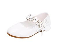 Generisch Chaussures pour filles Mary Jane Chaussures plates Princesse Chaussures Ballerines Chaussures plates de fête avec nœud pour tout-petits/petits enfants/grands enfants, Blanc., 35 EU