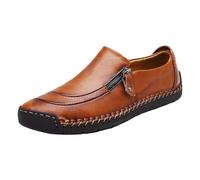 Generisch Chaussures respirantes pour homme - Noir - Larges - Chaussures d'affaires avec fermeture éclair latérale - Chaussures en cuir - Semelles souples - Chaussures de travail en cuir synthétique
