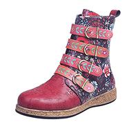 Generisch Chaussures Rondes Bottines Imprimé Moyen Fermeture éclair Fleurs Femmes Broderie Plat Toe Bottes Femme Bébé Imperméable, rouge, 40 EU