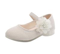 Generisch Chaussures simples tendance pour enfants avec perles - Grandes fleurs pour princesses - Chaussures de danse élégantes en cuir avec talons hauts, beige, 23 EU
