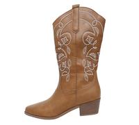 Generisch Chelsea Boots Bottes d'hiver pour femme Bottines d'hiver à talon bloc Bottes d'équitation mi-mollet rétro Western Cowboy, marron, 40 EU