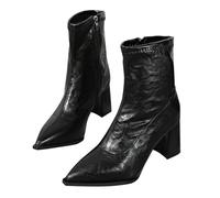 Generisch Chelsea Boots Bottes western pour femme à talons hauts Bottines d'hiver à talon bloc Bottes d'équitation mi-mollet rétro Western Cowboy Bottes en cuir Dentelle, Noir , 38 EU