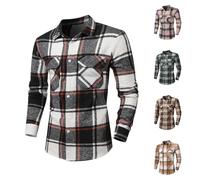 Generisch Chemise à carreaux pour homme - Manches longues - Coupe confortable - Flanelle boutonnée - Avec col Kent - Facile d'entretien et durable - Cadeau pour homme, kaki, XL