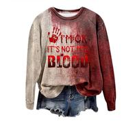 Generisch Chemise à Chaine Femme Manches Longues Col Rond Imprimé Sweat-Shirt Blouse Survêtement Femme Rouge, Rouge pastèque, L