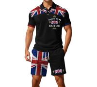 Generisch Chemise à manches courtes avec boutons - Motif drapeau britannique européen - Pour homme - Décontracté - Confortable - Pour la rue et le travail, Noir , 3XL