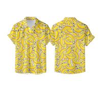 Generisch Chemise à manches courtes imprimée 2025 avec boutonnière, design floral, matériau léger et doux, coupe confortable, haut d'été décontracté et polyvalent, col classique., jaune, 5XL