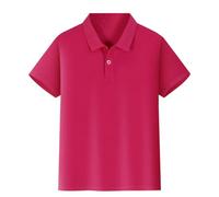 Generisch Chemise à manches courtes pour enfant en piqué - Polo classique pour garçons et filles - Confortable avec boutonnière, Rose, 5-6 ans