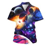 Generisch Chemise à manches courtes pour homme avec imprimé galaxie et planète, chemise hawaïenne colorée avec motif spatial, chemise de fête attrayante pour les fans de science-fiction, Style_b01