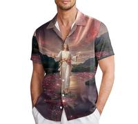 Generisch Chemise à manches courtes pour homme avec imprimé tendance de Dieu de Pâques pour les loisirs décontractés et les occasions spéciales, Brique rouge., L