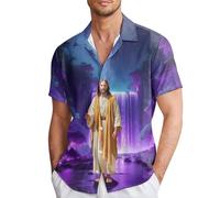 Generisch Chemise à manches courtes pour homme avec imprimé tendance de Dieu de Pâques pour les loisirs décontractés et les occasions spéciales, Violet foncé., XL