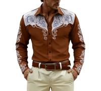 Generisch Chemise à manches longues avec imprimé intégral décontracté pour homme style occidental cowboy, marron, XL