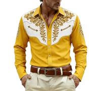 Generisch Chemise à manches longues imprimée, style festival et aventure occidentale, chemise de cowboy décontractée avec boutonnière pour un usage quotidien, jaune, M