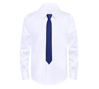 Generisch Chemise à manches longues pour garçon, blanc classique, chemise d'école formelle, chemise confortable pour enfant avec boutonnière, Marine, 8-9 ans