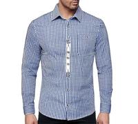 Generisch Chemise à manches longues pour homme à carreaux à manches longues boutonnées, coupe droite, chemises de loisirs pour homme, chemises à manches longues, vêtements pour hommes, ourlet qui ne