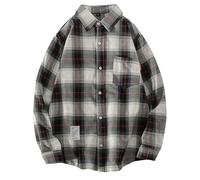 Generisch Chemise à manches longues pour homme à carreaux à manches longues boutonnées, coupe droite, chemises de loisirs pour homme, chemises à manches longues, vêtements pour hommes, ourlet qui ne