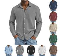 Generisch Chemise à manches longues pour homme avec boutonnière en mousseline boutonnée - Légère - Confortable - Respirante - Chemise de plage - Couleur unie - Sans capuche - Pull de travail