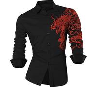 Generisch Chemise à manches longues pour homme avec graphisme de dragon - Chemise slim avec motif asiatique sur l'épaule et les manches | Chemise de loisirs moderne pour une apparence remarquable, M