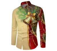 Generisch Chemise à manches longues pour homme avec thème d'hiver de Noël imprimé sur tout le pourtour pour les hommes soucieux du style, kaki, M