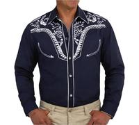 Generisch Chemise à manches longues pour homme - Brodée à manches longues - Costume occidental - Chemise de loisirs - Chemise de fête pour la bière - Halloween - Décoration vintage - Chemise de pirate