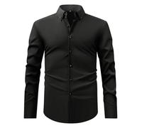 Generisch Chemise à manches longues pour homme - Chemise d'affaires infroissable - Stretch - Coupe droite - Chemise de loisirs - Facile à repasser - Couleur unie, Noir , L