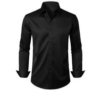 Generisch Chemise à manches longues pour homme - Coupe ajustée - Pour mariage, bal de fin d'année, extensible, Noir , M