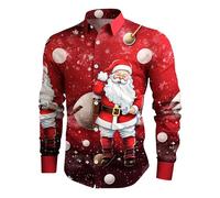 Generisch Chemise à manches longues pour homme Père Noël numérique imprimé 3D, Noir , L