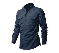Generisch Chemise bleue pour homme avec deux poches, chemise en lin à manches longues, chemise de vacances décontractée, chemise ouverte pour homme, Marine, XL