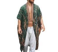 Generisch Chemise cape à motif ethnique pour homme avec demi-manches comme manteau léger décontracté pour une mode décontractée et élégante, vert, XXXXL