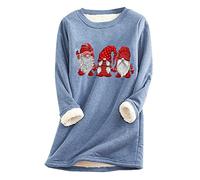 Generisch Chemise chaude imprimée d'hiver pour femme avec haut ample et pull en velours sans mode décontractée confortable, bleu, XXL