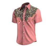 Generisch Chemise classique en jean western à manches courtes de style cowboy, chemise boutonnée décontractée avec poches boutons-pression., Rose, 3XL