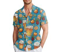 Generisch Chemise courte d'été décontractée pour homme, coupe ample, boutonnée, confortable, respirante, haut imprimé avec stretch pour un usage quotidien, bleu, 3XL