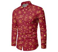 Generisch Chemise de Baseball Hommes - Hiver - Chemises de Noël Manches Longues Pleine Impression Chemises Festives Amusantes avec Atmosphère Spéciale Hommes Chemise Manches Longues Affaires, rouge
