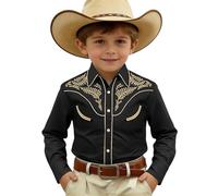 Generisch Chemise de cowboy à manches longues pour garçon, style jean, avec imprimés 3D colorés et boutons pression pratiques, haut décontracté pour les petits fans de Western, idéal pour les enfants
