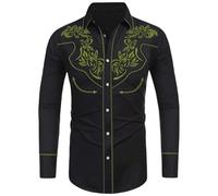 Generisch Chemise de cowboy western pour homme - Chemise brodée fine à manches longues - Col à revers - Chemise de loisirs - Chemise western - Manches longues - Broderie Snap, O vert clair, M