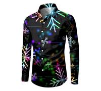 Generisch Chemise de Noël pour homme - Chemise de Noël amusante à manches longues - Impression 3D de Père Noël - Chemise funky Slim Fit Button Up Rever - Chemise de Noël - Chemise de loisirs - Rose XL