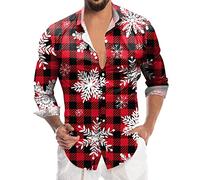Generisch Chemise de Noël pour homme - Manches longues drôle - Impression 3D - Chemise de Père Noël Funky Slim Fit Button Up Rever - Chemise de loisirs - Taille S à 3XL