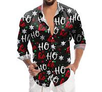 Generisch Chemise de Noël pour homme - Manches longues drôle - Impression 3D - Chemise de Père Noël Funky Slim Fit Button Up Rever - Chemise de loisirs R L