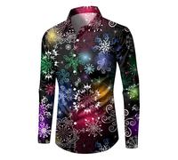 Generisch Chemise de Noël pour homme - Manches longues drôle - Impression 3D - Père Noël - Chemise funky Slim Fit Button Up Rever - Chemise de Noël - Chemise de loisirs - Violet - Taille 3XL