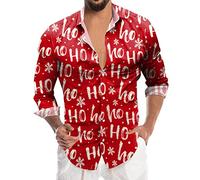 Generisch Chemise de Noël pour homme - Manches longues drôle - Impression 3D - Père Noël - Chemise funky Slim Fit Button Up Rever - Chemise de Noël - Chemise de loisirs P 3XL